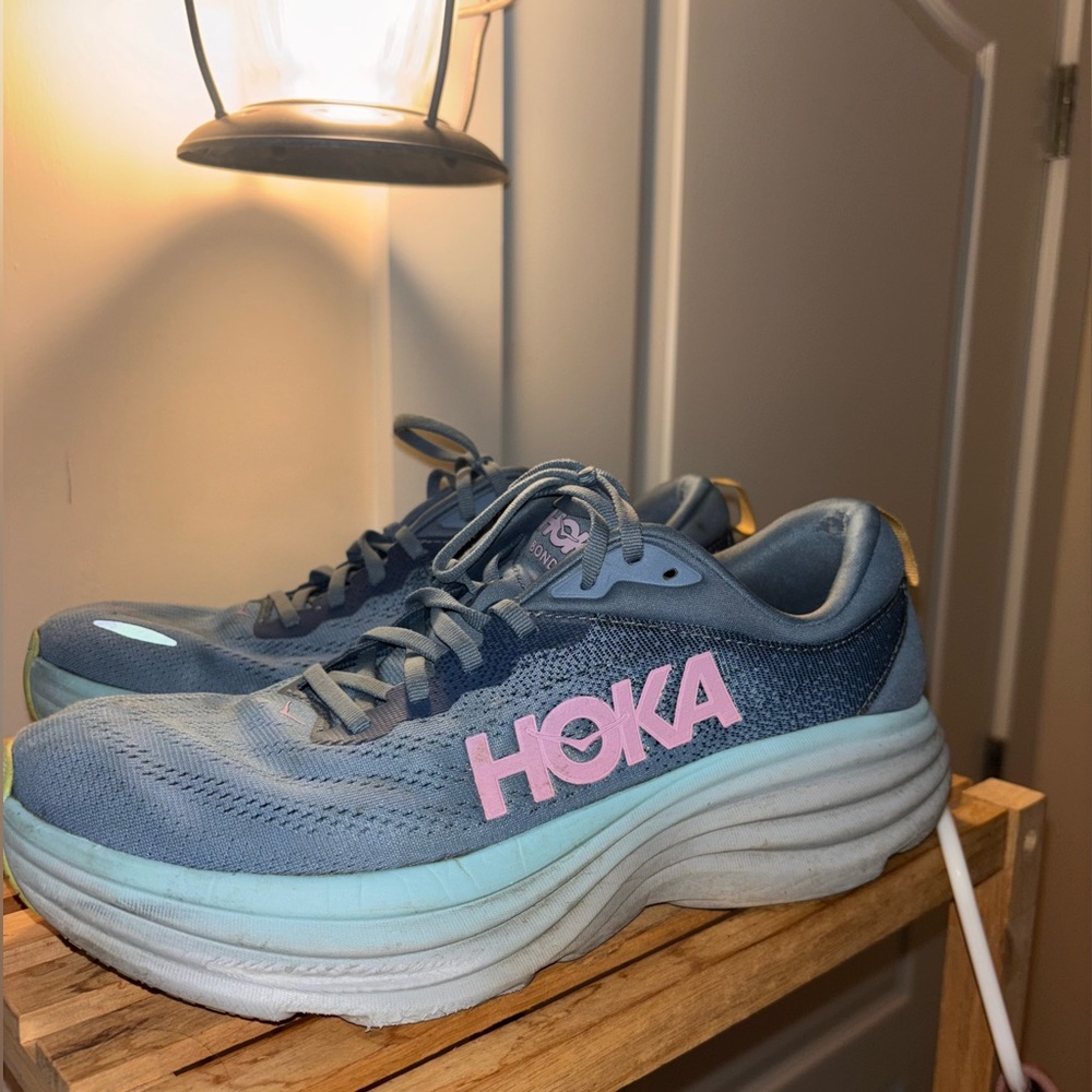 Hoka blue and pink.
